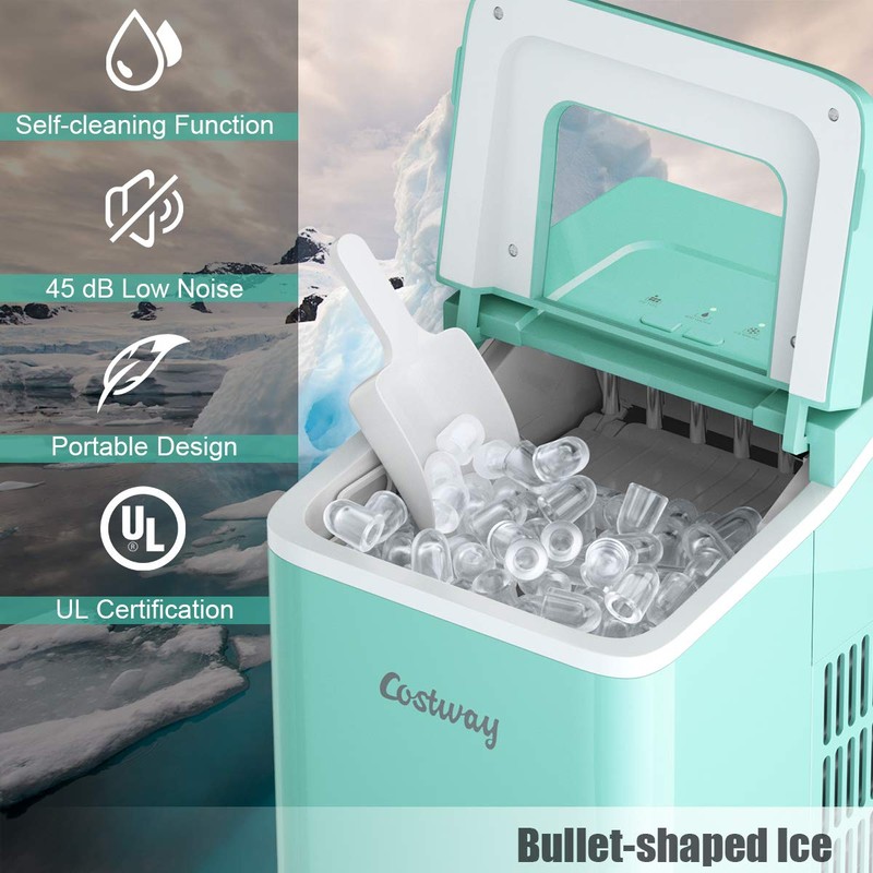 COSTWAY Countertop Ice Maker, 26Lbs/24H Portable Ice Machine with Self-Cleaning