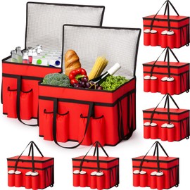 Jingmore 6 Pcs Insulated Food Delivery Bags with 4 Cup Holder 3xl Cooler Box with Drink Carrier 23w x 15h x 14d Foldable Delivery Bag Zippered Top Large Capacity for Grocery Catering Red 20.5 Gallon