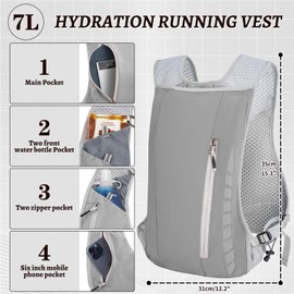 Zounich Running Vest with 500 ml Water Bottle, Ultralight Running Vest for Men and Women, Multifunctional Hydration Backpack 7L, Reflective Running Backpack for Running, Marathon, Cycling