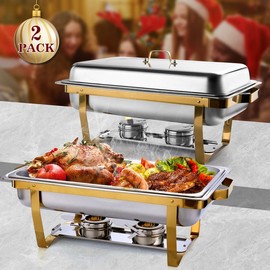 Christmas Chafing Dishes for Buffet 4 Pack, 8QT [Elegant Gold and Silver Colors] Stainless Steel Chafing Dish Buffet Set Chafers and Buffet Warmers Sets Stainless Steel Buffet Chafing Dishes Set Elegant Stainless Steel Chafing Dishes Set - Size: 2 Pack