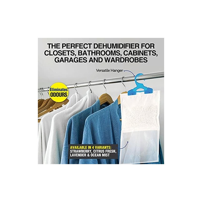 [4PCE] Xtra Kleen Dehumidifier Bag with Hanger, Effective Moisture Absorption,
