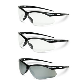 Jackson Safety SG Safety Glasses - Eye Protection for Men & Women - Anti-Scratch Lens with Black Frame - ANSI Z87.1 - Pack of 3 (Multiple Styles)