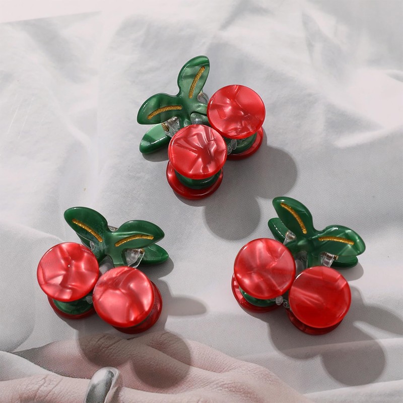 4 Pieces Cherry Hairpins And 4 Pieces Cherry Hair Rings,