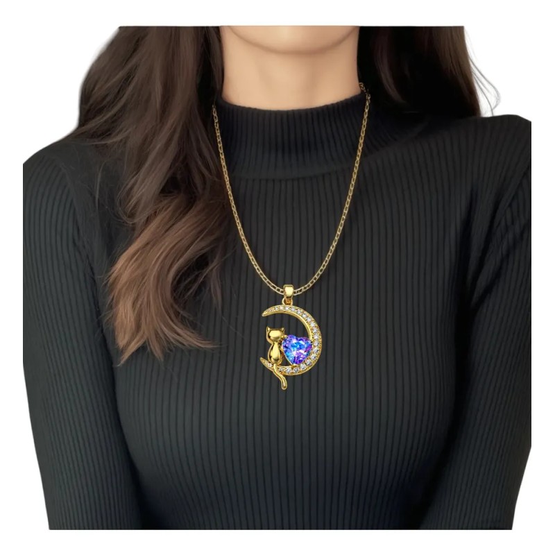 Joyawish - Set Collar Gato Luna + Aretes Regalo Mama