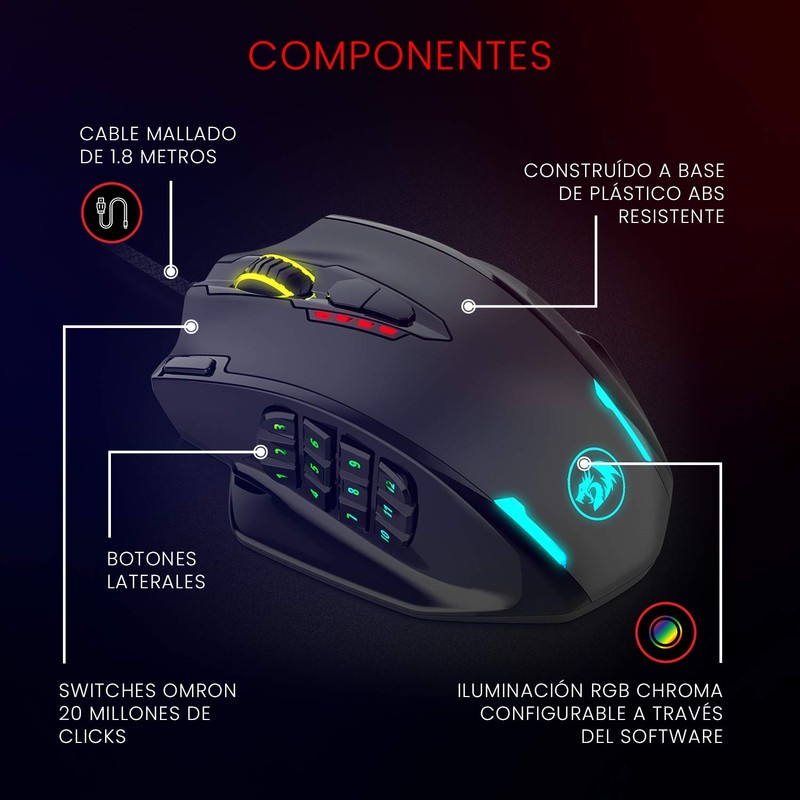Redragon M908 12400 dpi Impact MMO Mouse para Juegos con