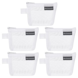 sourcing map Mini Zipper Mesh Bag 3" x 5", 5 Pcs Nylon Small Makeup Zipper Mesh Pouch Cosmetic Case Mesh Storage Bags for Earphone, Credit Card, White