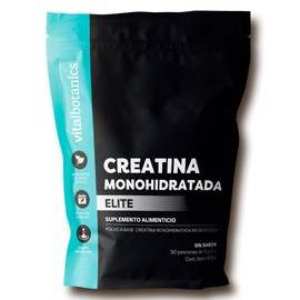 VITALBOTANICS - Creatina Monohidratada Elite - Suplemento Alimenticio en Polvo 450 gr - Gym - Pre Entreno - 90 Porciones - Sabor Natural