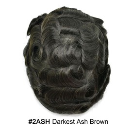 Toupee for Men Hairpiece Full Injected Poly Skin Hair System Replacement Durable PU Mens Toupee Hair Piece Unit for Men (#2 ASH Darkest Brown with Ash Tone-120% Medium Light to Medium, 6''X8'')