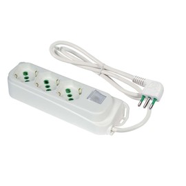 FANTON 474604 Multiple Socket Omega Power Strip 3-Way Italian/German Schuko 2P+T 16A Cable 1.5 m Italian Team Plug Small 10A + Overload Switch