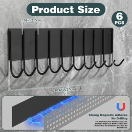 6 Pcs Magnetic Key Holder for Fridge with 10 Hooks, Magnetic Utensil Holder for Wall, Strong Magnet Keys Hanger Hooks Organizer, Magnent Key Rack for Kitchen Metal Door Garage Grill Tools Towel Purse