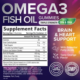 Omega 3 Fish Oil Gummies - Heart Health Support Omega 3 Gummy Supplement for Adults & Kids with High Absorption DHA & EPA, Joint & Brain Support, Delicious Orange Flavor Fish Oil Vitamins, 120 Gummies