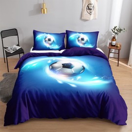 Hosima Football Bed Linen 135 x 200 cm for Children, Boys, Teenagers, Sports Duvet Cover Set for Single Bed, Modern Printed Duvet Covers with Zip and 80 x 80 cm Pillowcase