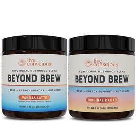 Live Conscious Beyond Brew Duo Flavor Bundles - Functional Mushroom Blend - Original Cacao, Caramel Macchiato or Vanilla Latte - Combined Variations: Original Cacao & Vanilla Latte