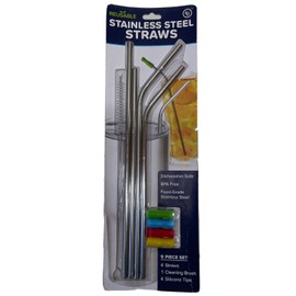 4U Stainless Steel Reusable Straws Set of 4 with Silicone Tips Brush 9 Piece Set