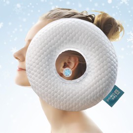 TEXSTEAD Ear Pillow with Ear Piercing for Side Sleeping, Ear Hole Memory Foam Cooling Pillows for CNH and Ear Pain Ear Inflammation Pressure Sores, Travel, White