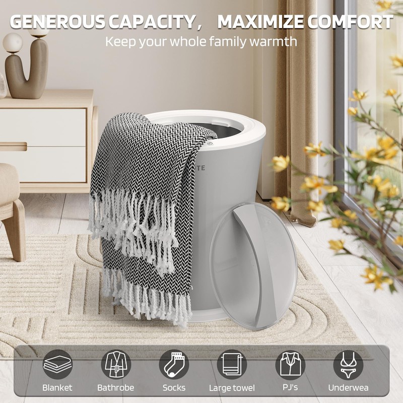 Lagute 20L Towel Warmer for Bathroom, 3-Level Timer, Warning Alarm