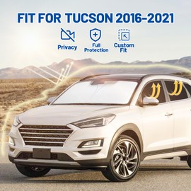 Car Window Shades for Hyundai Tucson 2016-2021 Accessories - Full Set 8PCS Side Window Sunshades with Memory Frame & Blackout Fabric, Privacy UV Shield for Camping/Travel