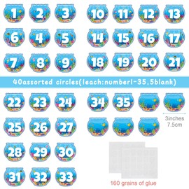 Lincia 40 Pcs Number Cutouts 1 to 35 Bulletin Board Cutouts and 5 Blank Cards Calendar Numbers for Classroom with 8 Sheet Adhesive Dots for Toddler Kids Preschool (Ocean)