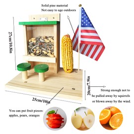 Whesamy Squirrel Feeder The Nut Bar with Stools, Wooden Squirrel Picnic Table Feeders for Outside with Corn Cobs Holder, Green Cover Squirrel Feeding Stations Chipmunk House Box for Tree Patio