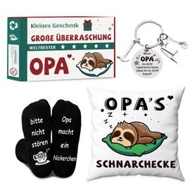 DADAPANGHU Grandpa Gift, Gifts for Grandpa, Best Grandpa Gift Christmas, Sloth Gift, Grandpa Birthday, Father's Day Gift for Grandpa, Cushion Cover (45 x 45 cm), Funny Socks and Keyring