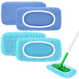 Nicemiya 4 Pack Reusable Mop Pads Compatible with Swiffer Sweeper Mop (Normal and Deluxe), Microfiber Wet & Dry Sweeping Cloth, Reusable Washable Pads for Floor Cleaning (Blue, Not Include Mop)
