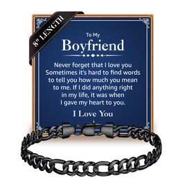 IEFLIFE Gifts for Men Bracelet - Mens Black Bracelet Gifts for Him, Promise Bracelets Birthday Gift for Men Him, 7mm Black Figaro Chain Bracelets Gift for Man Jewelry