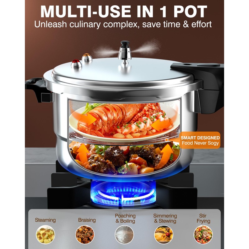 WantJoin 8Qt Aluminum Pressure Cooker w/Release Valve & Multiple Protective