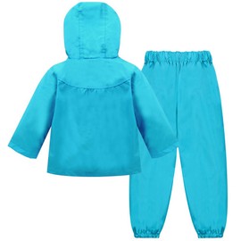 LZH Girl Baby Kid Waterproof Hooded Coat Jacket Outwear Suit Raincoat Hoodies with Pants Blue 3T(For Age 2-3Y)