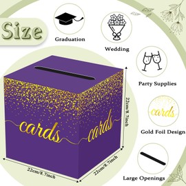 WNINK Purple Gold Cards Box for Birthday, Wedding, Bridal or Baby Shower, Graduation, Anniversaries, Engagement Party Decorations Supplies Money and Cards Receiving Box