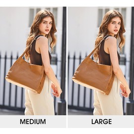 Kattee Leather Tote Bags for Women, Casual Shoulder Hobo Purses and Handbags, Top Magnetic Snap Closure Large (Brown)
