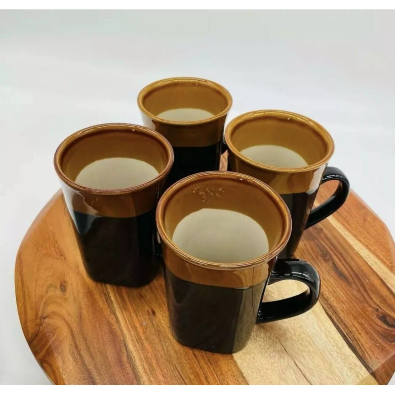 Royal Norfolk Brown/black Stoneware 14 oz Coffee Mugs Dinnerware Cups-Set