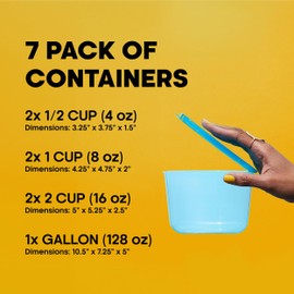 Premium Attached Food Storage Containers, Permanently Attached Plastic Lid, Never Lose & Space Saving Organization (7 Pack)