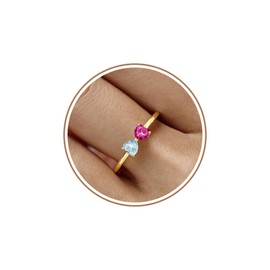 JSJOY Birthday Gifts for Women,Birthstone Rings for Women Gold Rings with Ruby Aquamarine Adjustable July Birthstone Jewelry for Mom Wife Aunt Anniversary Wedding Birthday Christmas Stocking Stuffers