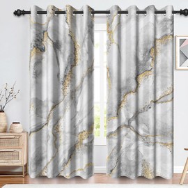 Renaiss White Gold Marble Blackout Curtains for Bedroom Abstract Texture Window Curtain Modern Luxury Crack Art Thermal Insulated Drapes for Living Room Decor 2 Panels Set, 42x84 Inch