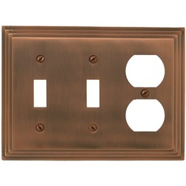 Amerelle Steps Double Toggle/Single Duplex Cast Metal Wallplate in Antique Copper