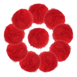 10Pcs Red Faux Fur Pom Poms for Hats - 2.3 Inch Fluffy Pom Poms with Elastic Loop for DIY Crafts