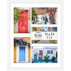Icona Bay 11x14 White Collage Picture Frame with Removable Mat for 5-4x6 Photos, Modern Style Wood Composite Frame, Wall Mount Only, Bliss Collection