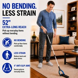 Hsuhaus 52" Extra Long Grabber Reacher Tool, Foldable Reacher Grabber Pickup Tool with 4" Wide Anti-Slip Jaw, 360° Rotating Head, Dual Magnets for Home Use, Trash Pickup, Hard-to-Reach Areas