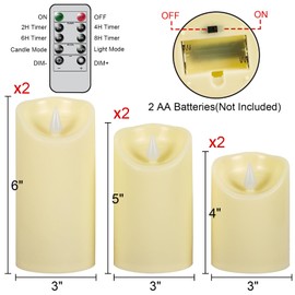 Wondise Flameless Candles with Remote, Set of 6 Battery Operated Flickering Flameless Candles with Timer 2/4/6/8H, Ivory Plastic LED Candles for Home Decor Wedding Christmas Decorations