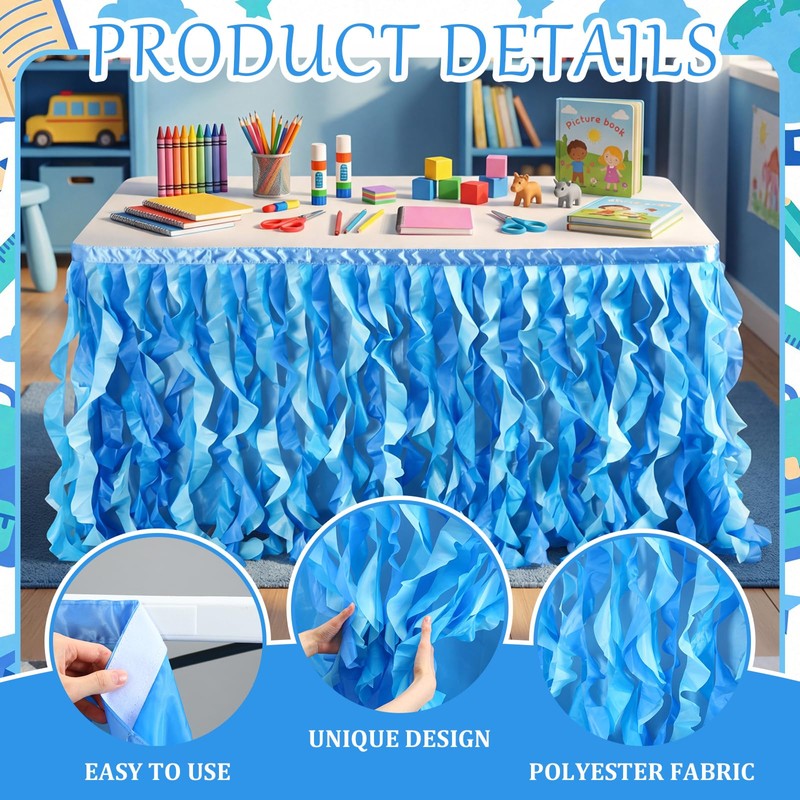 Windkream 6 ft Ocean Table Skirt for Teacher Desk Ocean