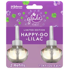 Glade PlugIns Refills Air Freshener, Scented and Essential Oils for Home and Bathroom, Happy-Go-Lilac, 1.34 Oz, 2 Count