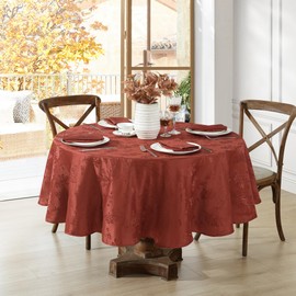Elrene Home Fashions Elegant Woven Leaves Jacquard Damask Wrinkle Resistant Tablecloth, 70" x 70", Round, Spice Red