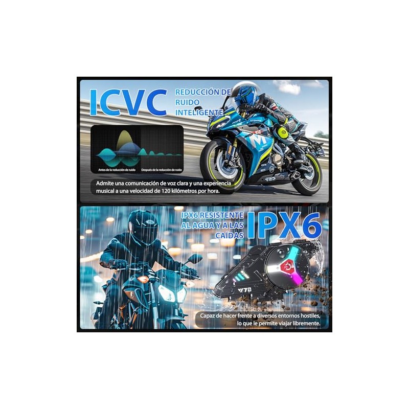 Auricular Bluetooth para motocicleta con micrófono, comunicación intercomunicada vía Bluetooth