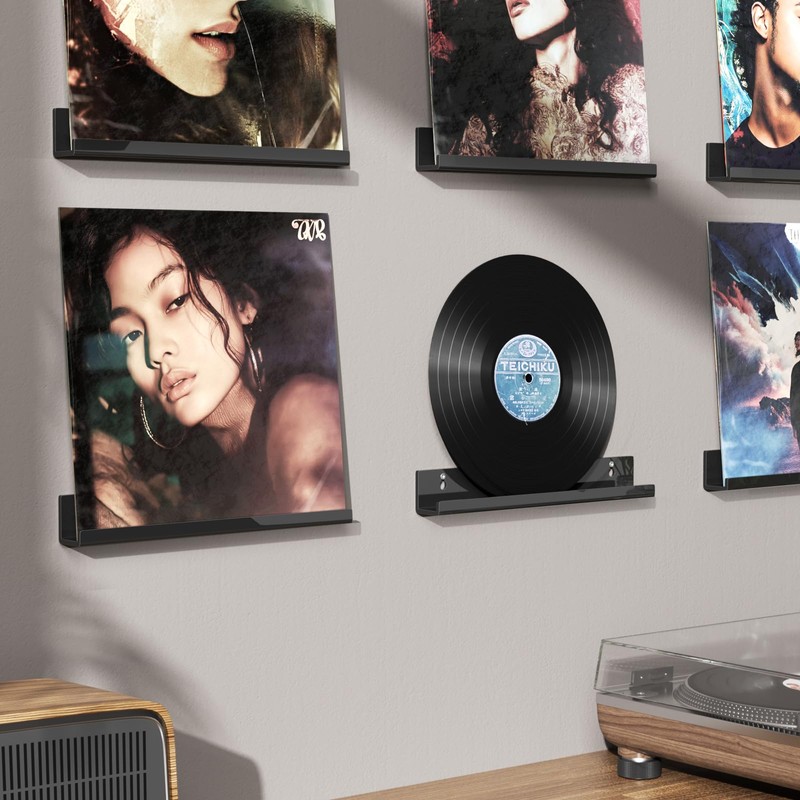 AITEE Vinyl Record Shelf Wall Mount: 6 Pack Acrylic Black