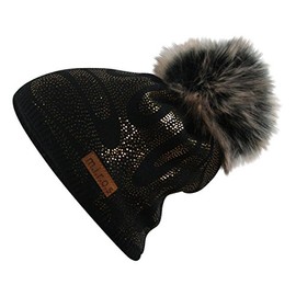 Linette Women's Winter Hat Black with Gold Print Handmade Hat, black