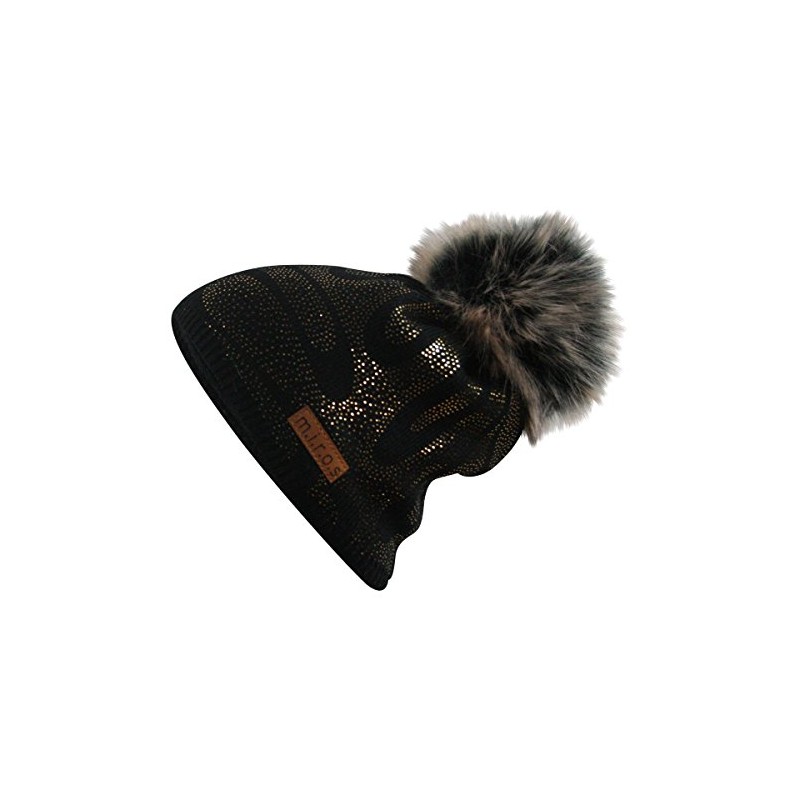 Linette Women's Winter Hat Black with Gold Print Handmade Hat,