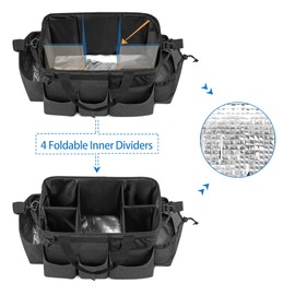 LoDrid Tote Cleaning Bag with 4 Foldable Dividers, Portable Cleaning Supplies Organizer with Side Handles and Shoulder Strap, Black, Bag Only