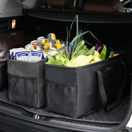 GhvyenntteS Extra Large Utility Tote Bag 2 Pack - Stand Up Utility Tote with Metal Wire Frame & Hard Bottom Board, Reusable Grocery Bags With Handles for Storage, Picnics, Beach, Laundry, Car, Camping