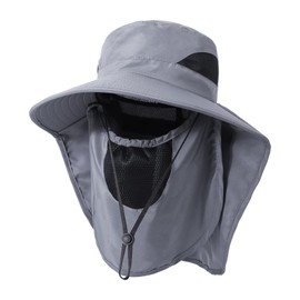 TAGVO Men's Sun Hats, UV Protection Summer Hat with Wide Brim, Safari Hat, Foldable Hiking Hat, Waterproof Fishing Hats, Boonie Hats with Chin Strap, gray