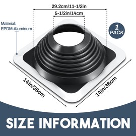 Yaocom #7 Metal Roof Vent Boot Chimney Flashing Roof Jack Pipe Vent for Pipe Od 6 to 11 Sleeve Square Base Epdm (14 Inch, Black)